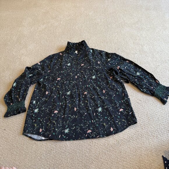 NWT Tuckernuck Teagan Shirt Top Campden Vine Ruffle V-Neck Black Floral Boho XL - Picture 6 of 16